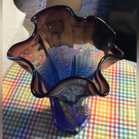 Murano | Accents | Murano Glasslatticino Mouth Blown Tricolor Ruffle ...